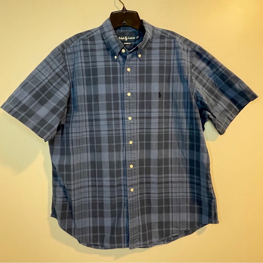 Ralph Lauren Blue Classic Fit Plaid Short Sleeve Shirt XL